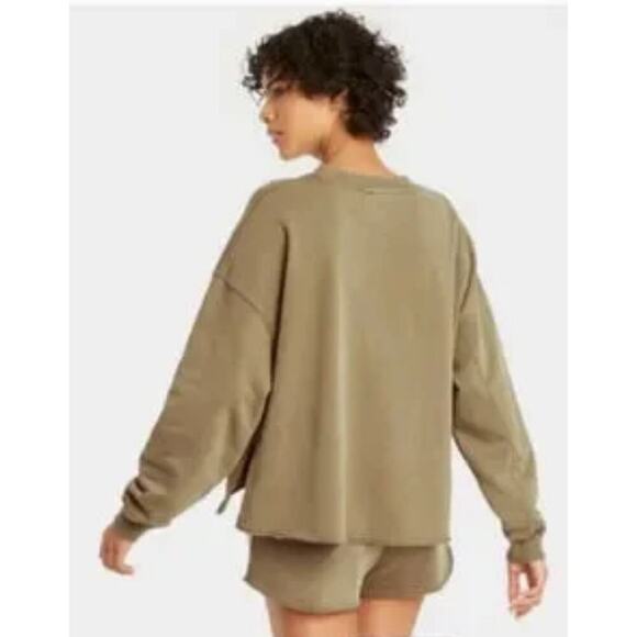 Colsie Women French Terry Crewneck Hi-Low Hem  Pullover Sweatshirt Size XL Green - Picture 3 of 9